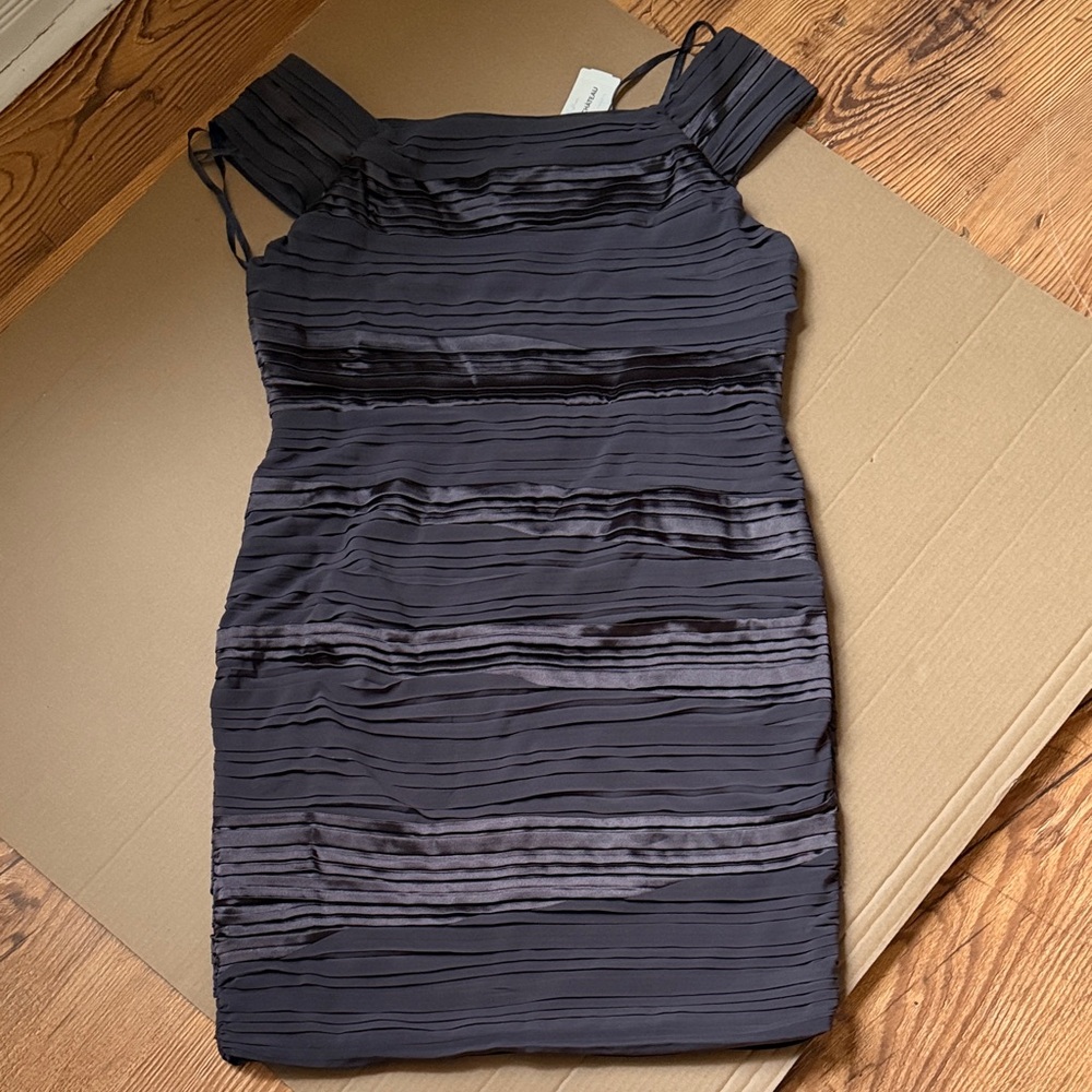 LeChateau-Shoulder Textured Black Cocktail Dress